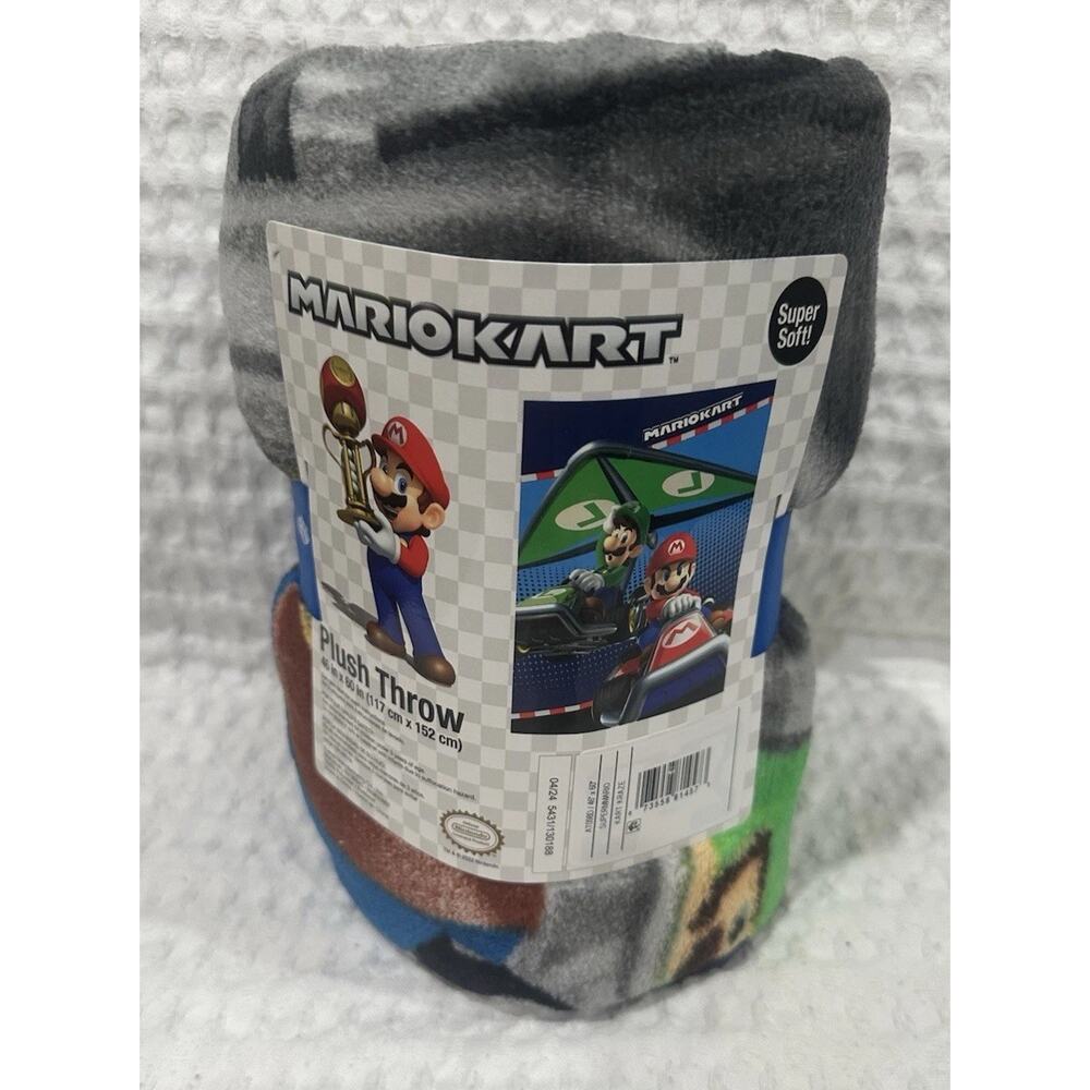 Nintendo Super Mario and Luigi MarioKart 46"x60" Kids Plush Throw Blanket NEW